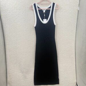 CAROLINE CONSTAS Knit Stretch long Dress Navy blue Ribbed sleeveless Size S NWT